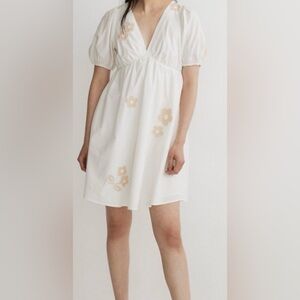 Madewell White Dress with Tan Floral Details, Size 10